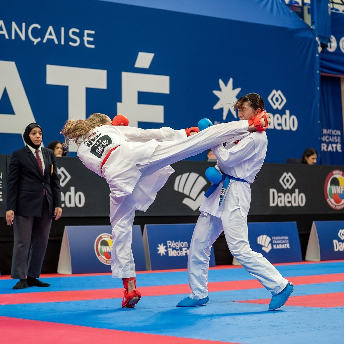 Ashley Kakiay lands a head kick at the World Championship qualification tournament in Paris